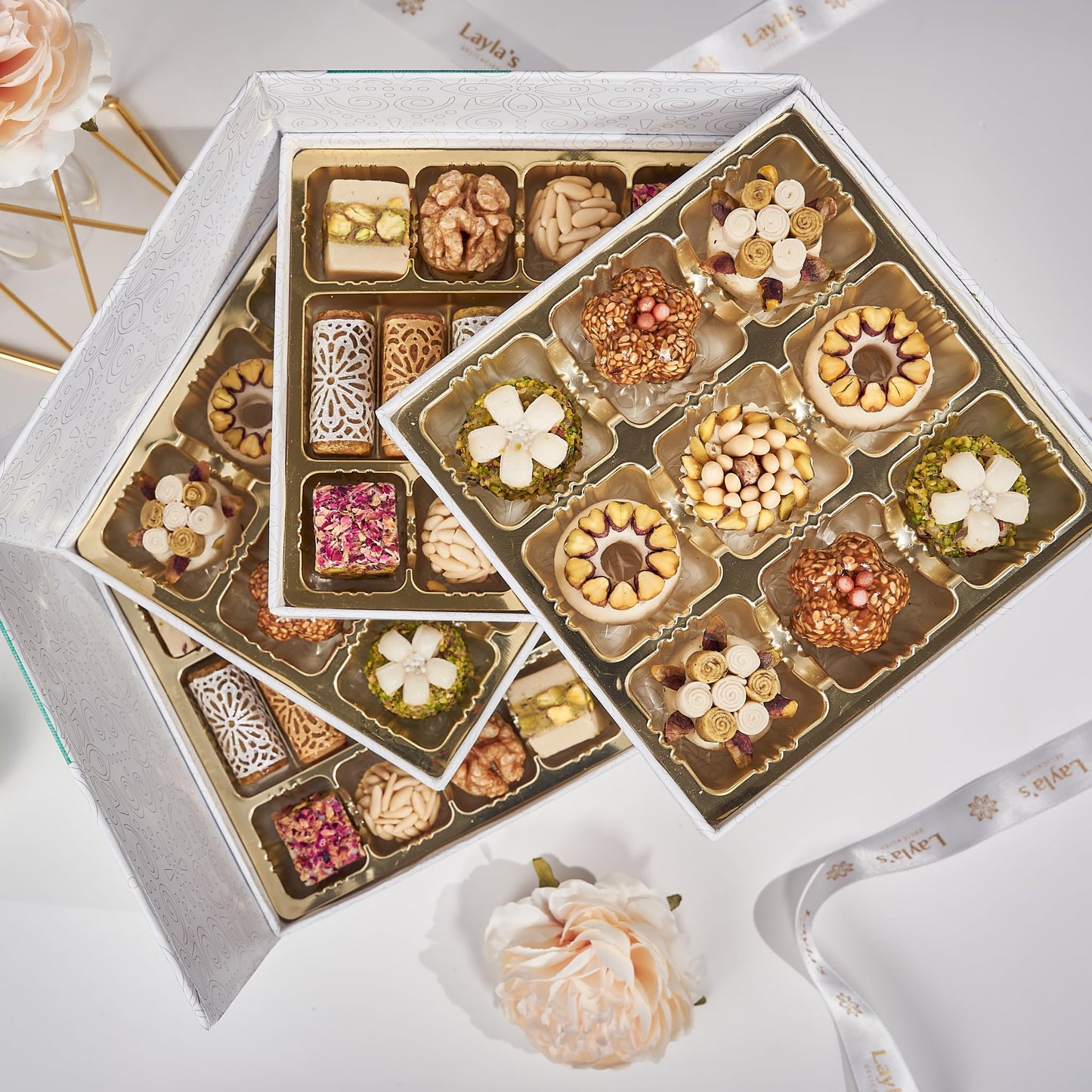 Laylas Delicacies Mediterranean Treats Gift Box For Ramadan Mubarak - Handmade Healthy Mixed Nutty Flavors Pastries - Halal, Veg