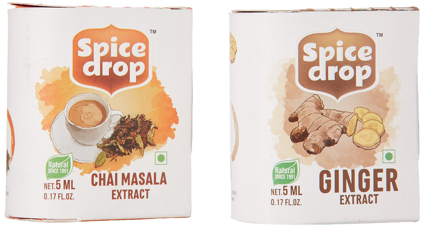 Spice Drop Spicy Tea Combo ( Natural Extract Of Ginger And Chai Masala ), 10Ml, For Beverages And Dessert