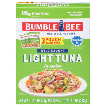 Bumble Bee Chunk Light Tuna Pouches, 2.5 oz (Pack of 3) - Wild Caught, Non-GMO, Gluten Free, Kosher, MSC Sustainable Seafood