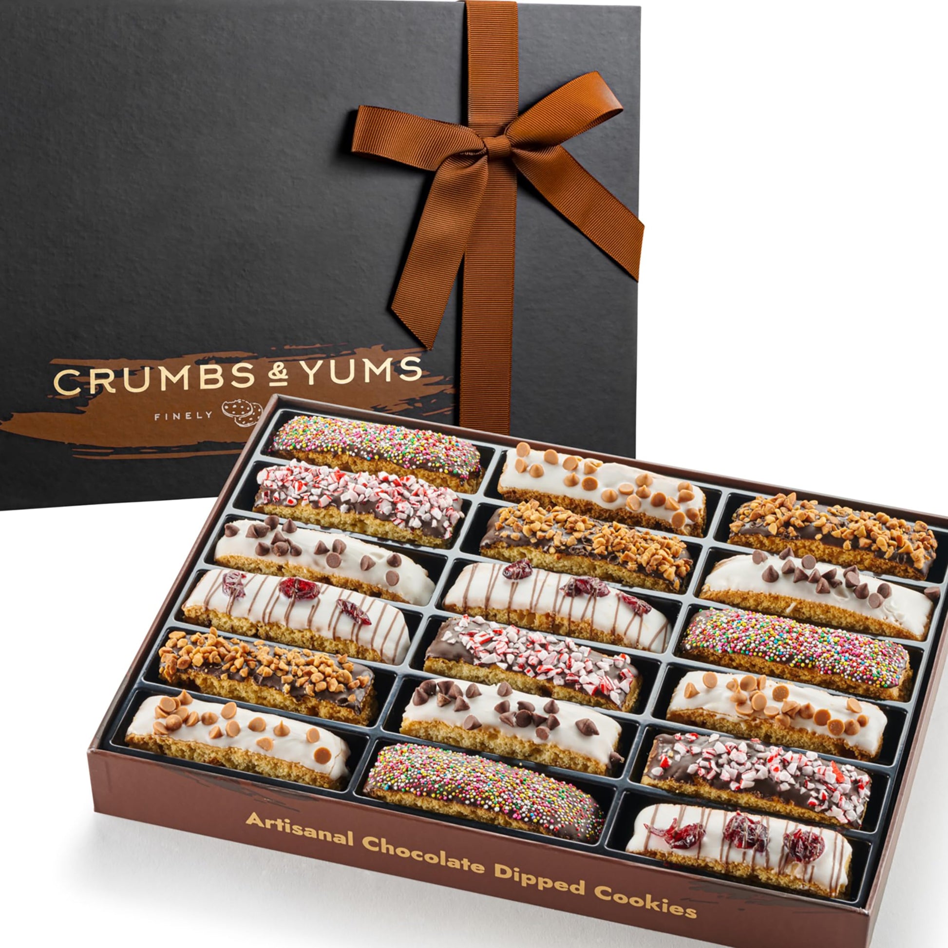 Mothers Day Cookies Gift Basket - 18 Gourmet Chocolate Covered Biscotti With Assorted Toppings - Assorted Food Gift Box For Fathers Day  Mothers Day  Family  Sympathy  Men & Women.