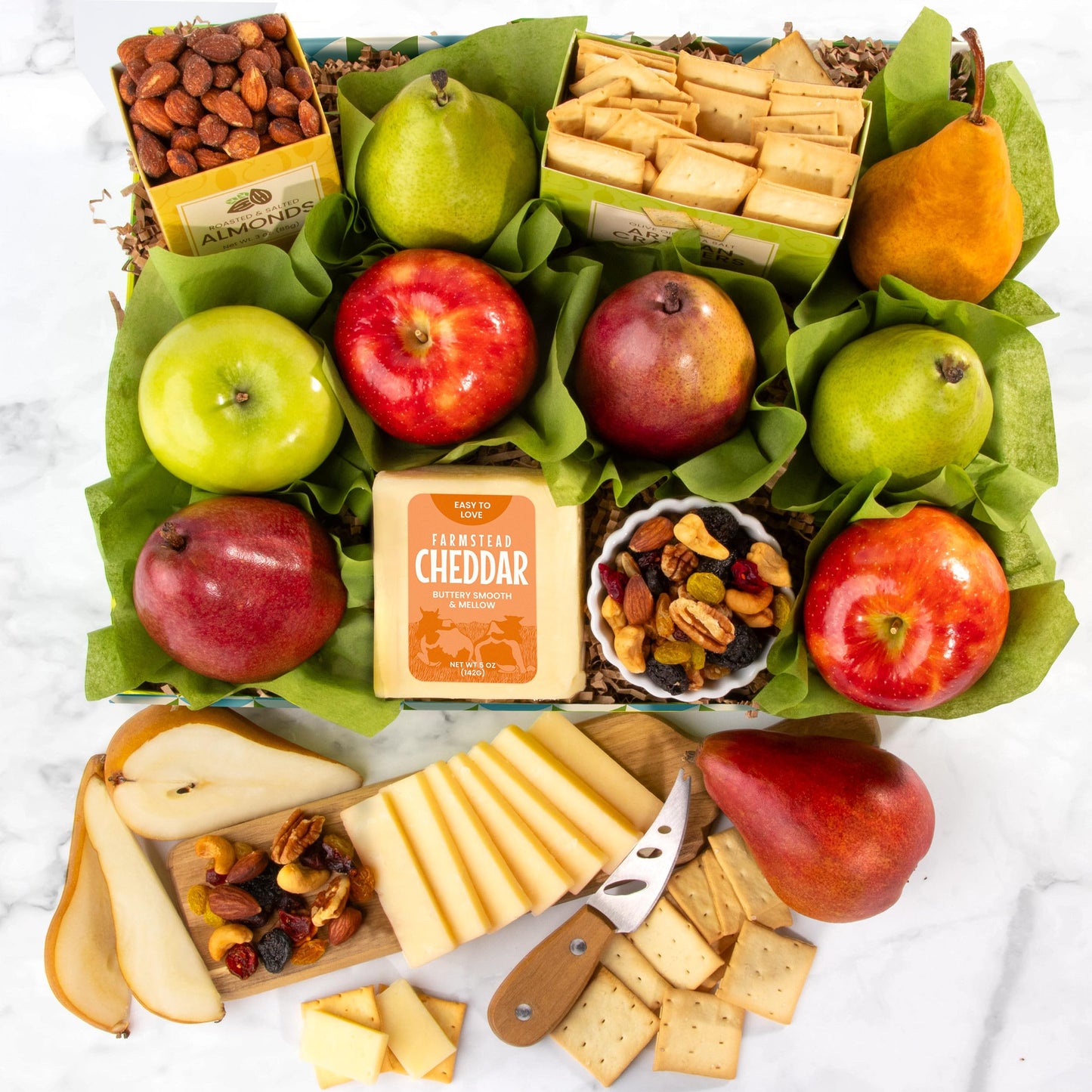 A Gift Inside Classic Fresh Fruit Basket Gift with Crackers, Cheese and Nuts for Holiday, Thank You, Birthday, Get Well, Anniver
