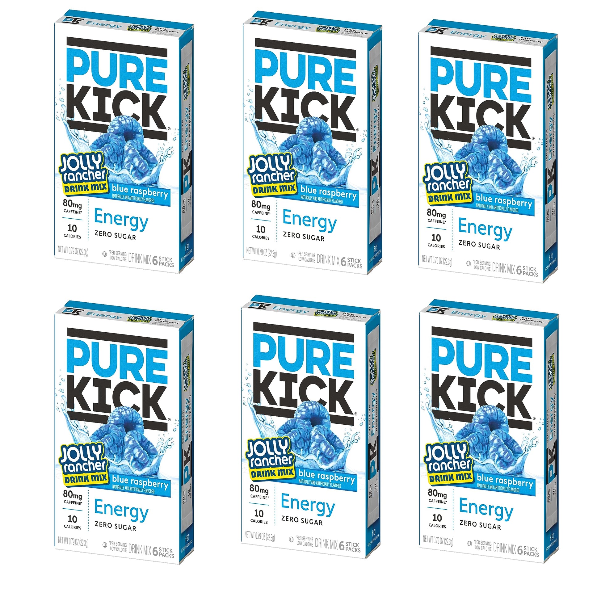 JEL SERT Pure Kick Singles To Go Energy Drink Mix, Blue Raspberry, 6 Sticks Per Box, 6 Boxes (36 Servings)