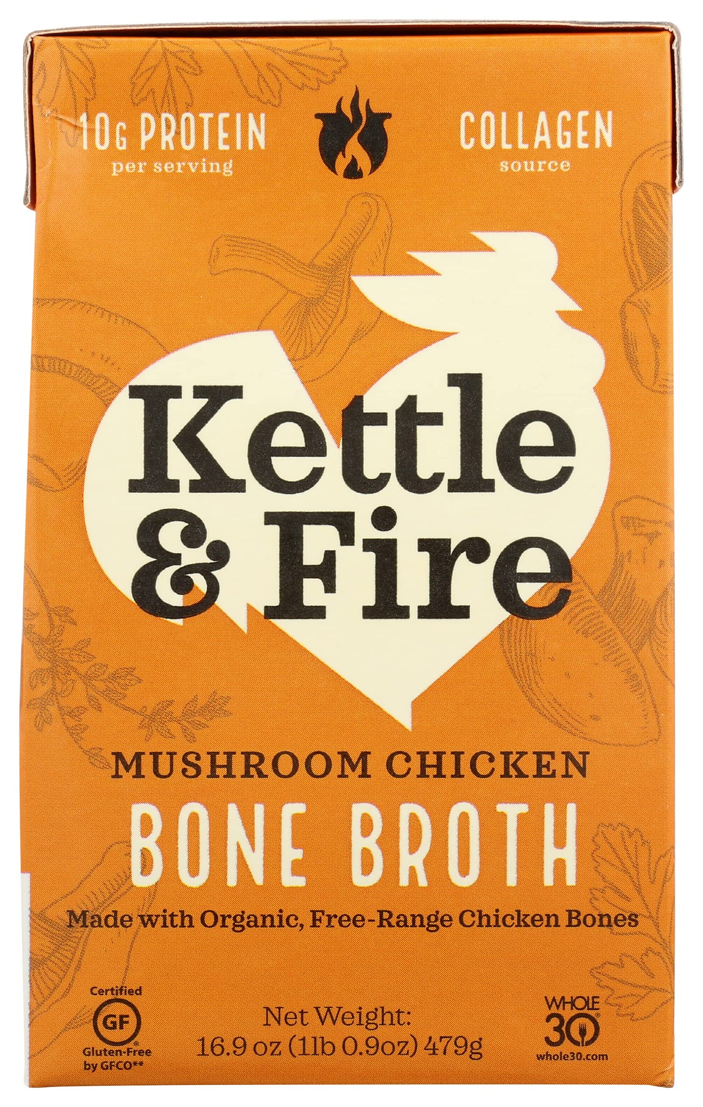 Kettle & Fire Mushroom Chicken Bone Broth, 10G Protein, Whole30, Gluten Free, 16.9 Oz (Pack Of 6)