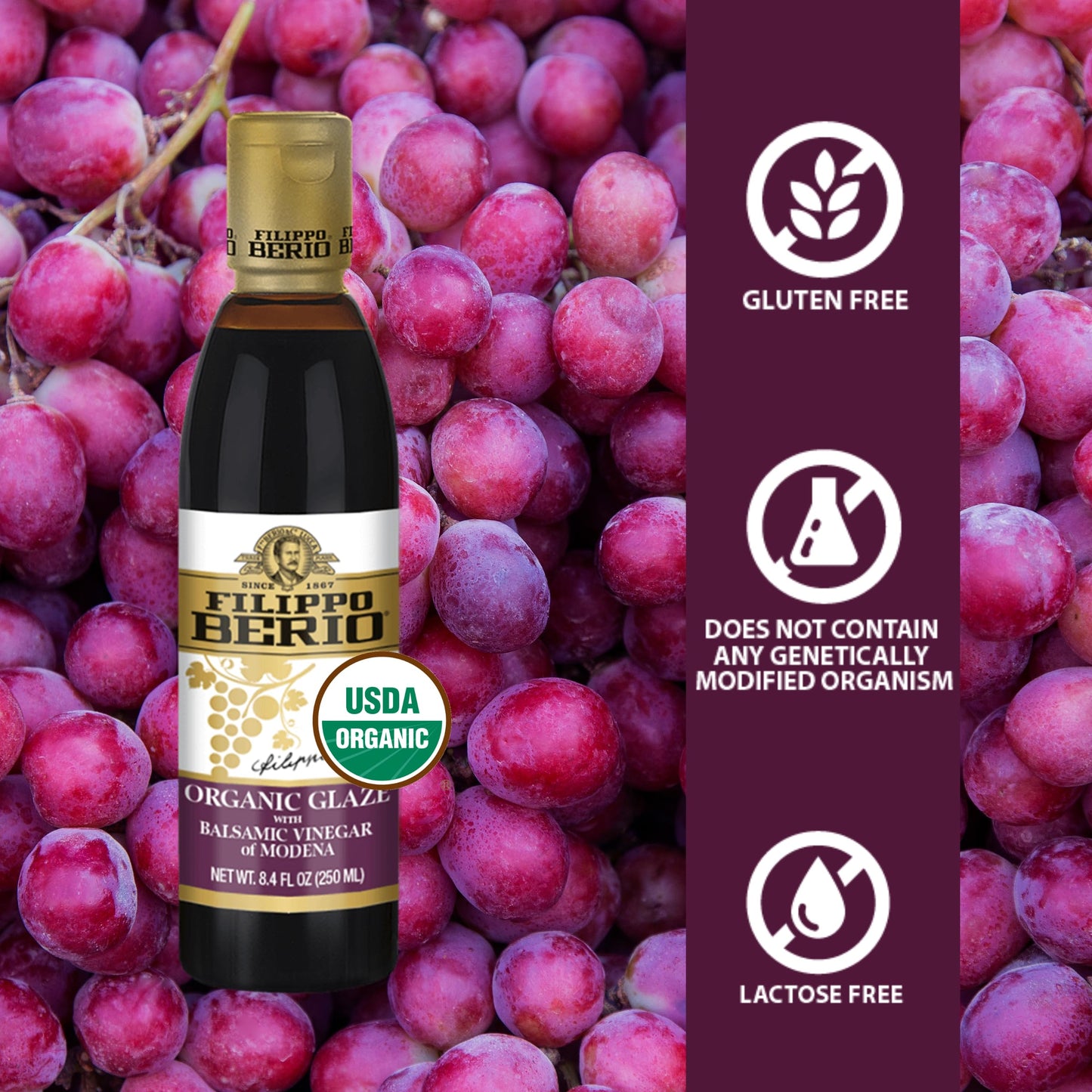Filippo Berio Organic Glaze With Balsamic Vinegar Of Modena 8.4 Fl Oz