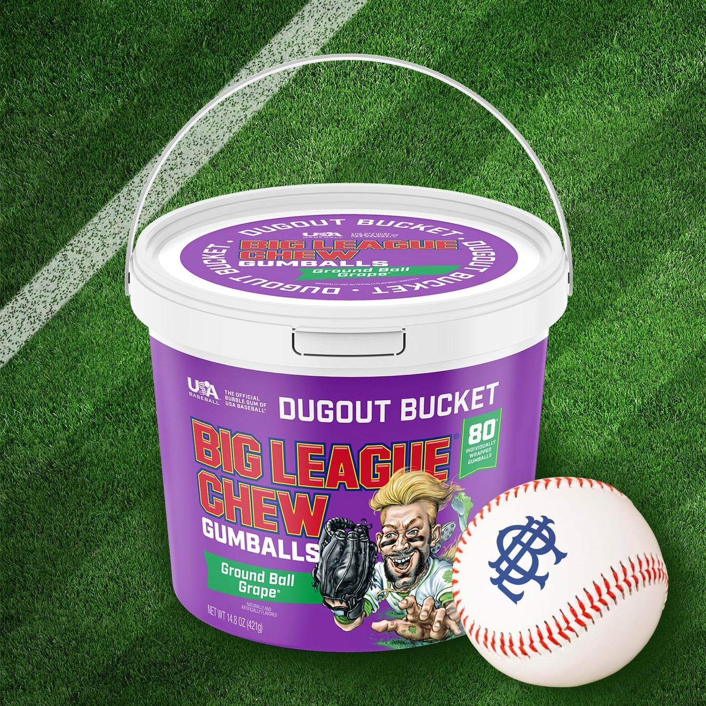 New Big League Chew Bubble Gum Dugout Bucket - 80 Pieces, Grape Flavor | Ideal For Baseball Games, Teams, Concessions, Parties,