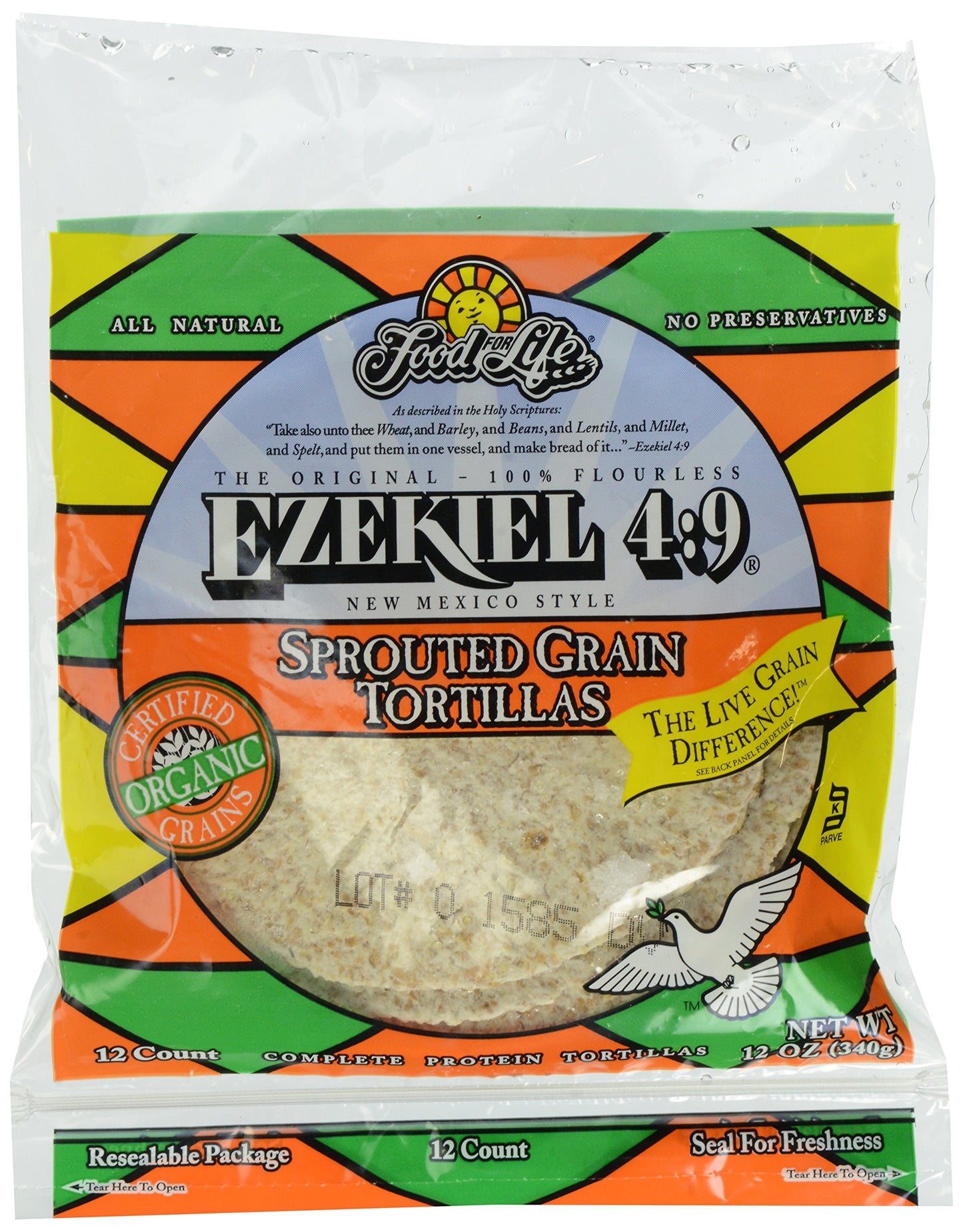Food For Life, Organic Ezekiel 6 inch Sprouted Grain Tortillas,1 pack of 12 Tortillas,12 oz (Frozen)