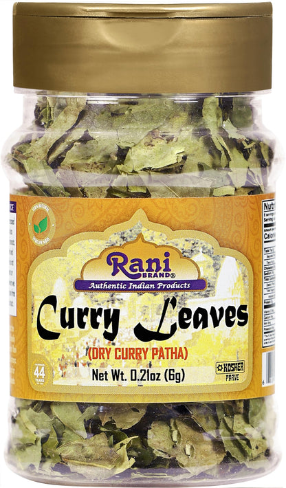 Rani Dried Curry Whole Leaves (Kari Neem Patha) Indian Spice 0.21oz (6g) PET Jar ~ Non-irradiated | All Natural | Vegan | Gluten