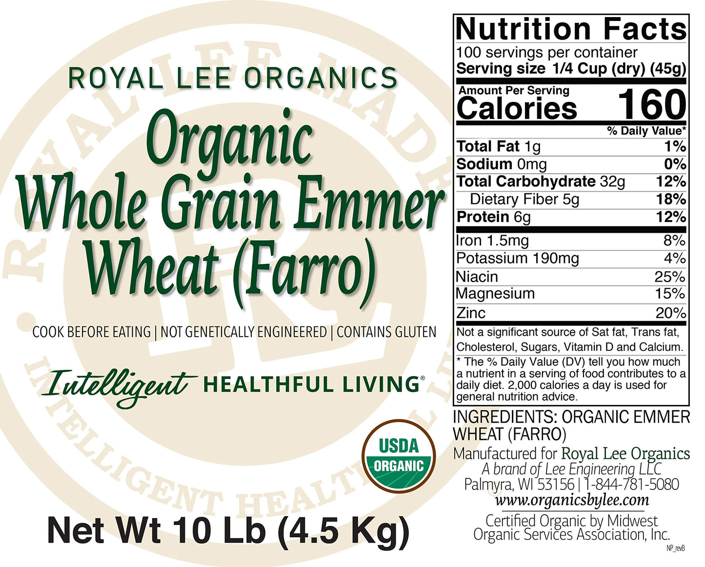 Royal Lee Organics By Standard Process Organic Whole Grain Emmer Wheat 10 Lbs (5 Pack)