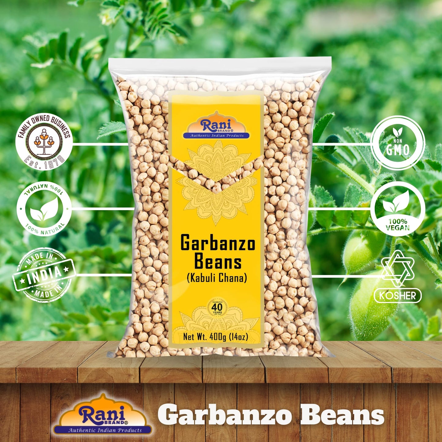 Rani Garbanzo Beans (Kabuli Chana) 14Oz (400G) ~ All Natural | Vegan | Gluten Friendly | Non-Gmo | Kosher | Indian Origin