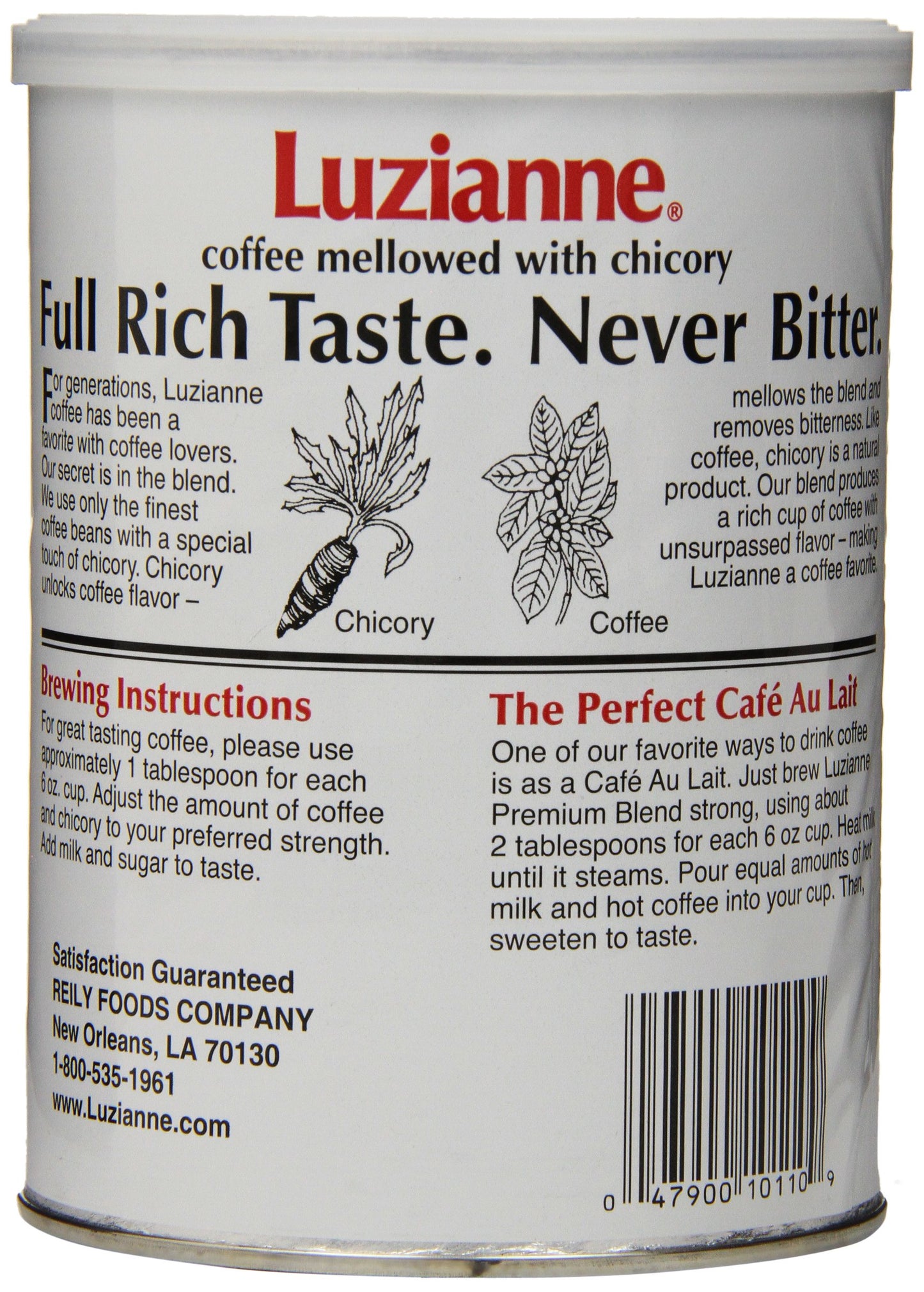 Luzianne Ground Coffee & Chicory, Premium Blend, 16oz Canister, Pack of 3