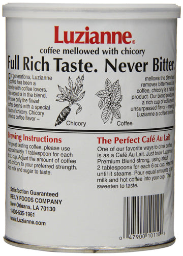 Luzianne Ground Coffee & Chicory, Premium Blend, 16oz Canister, Pack of 3