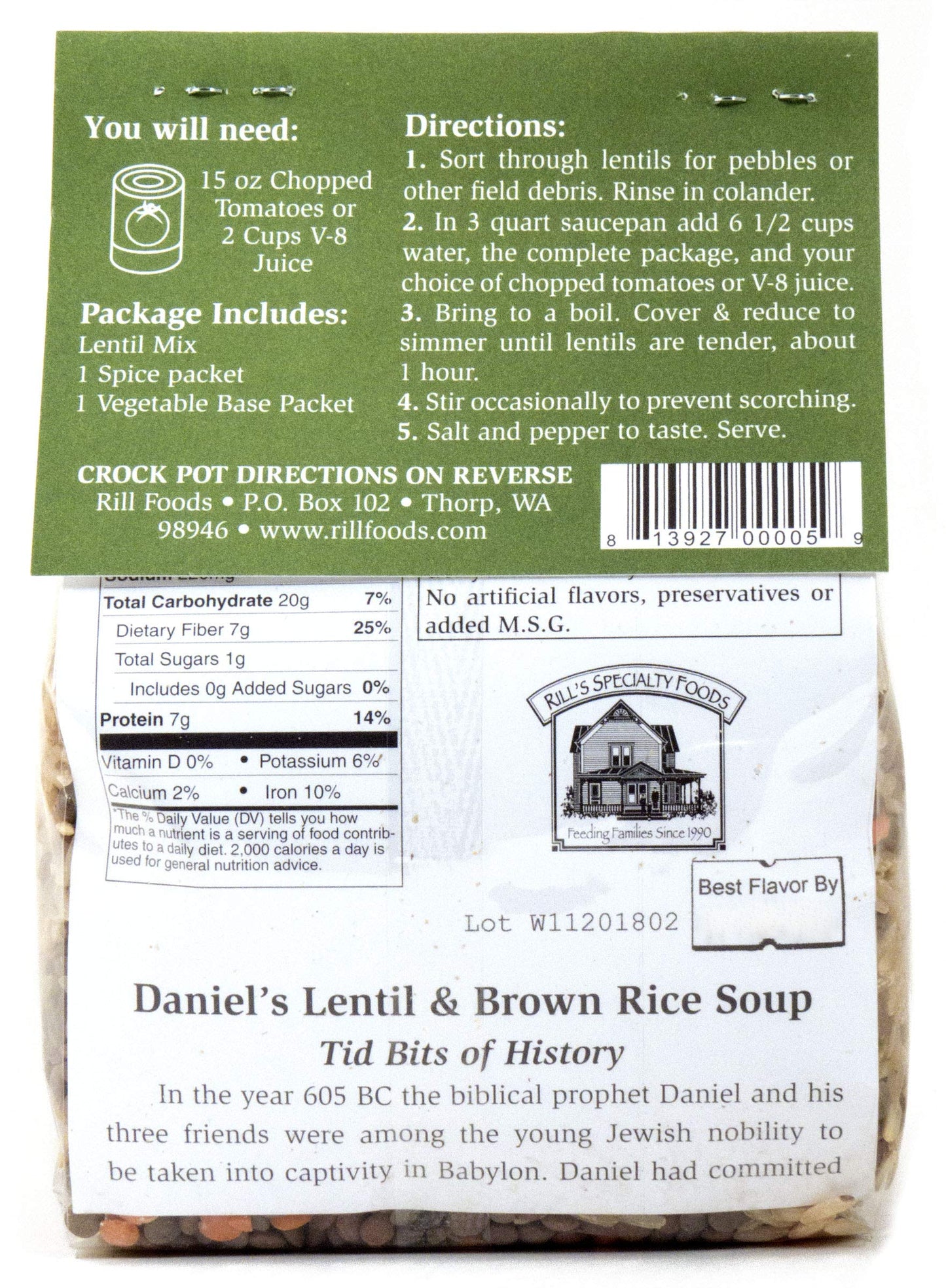 Rill Foods Lentil & Brown Rice Soup Mix, 12.7 oz, Pack of 2
