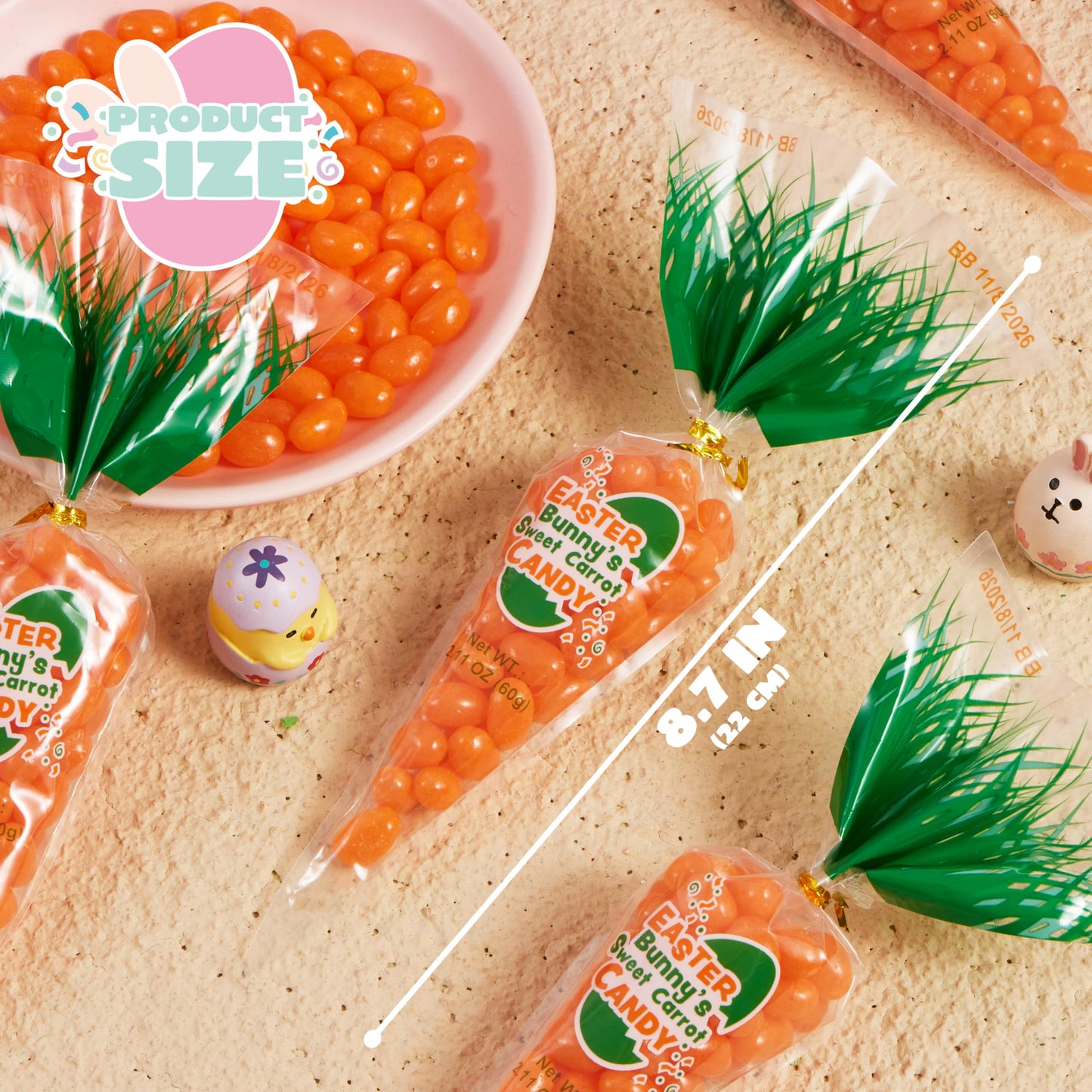 Syncfun 12 Pcs Easter Candy With Carrot Bags, Filled Candy With Jelly Beans, Prefilled Easter Fillers For Kids, Basket Fillers,