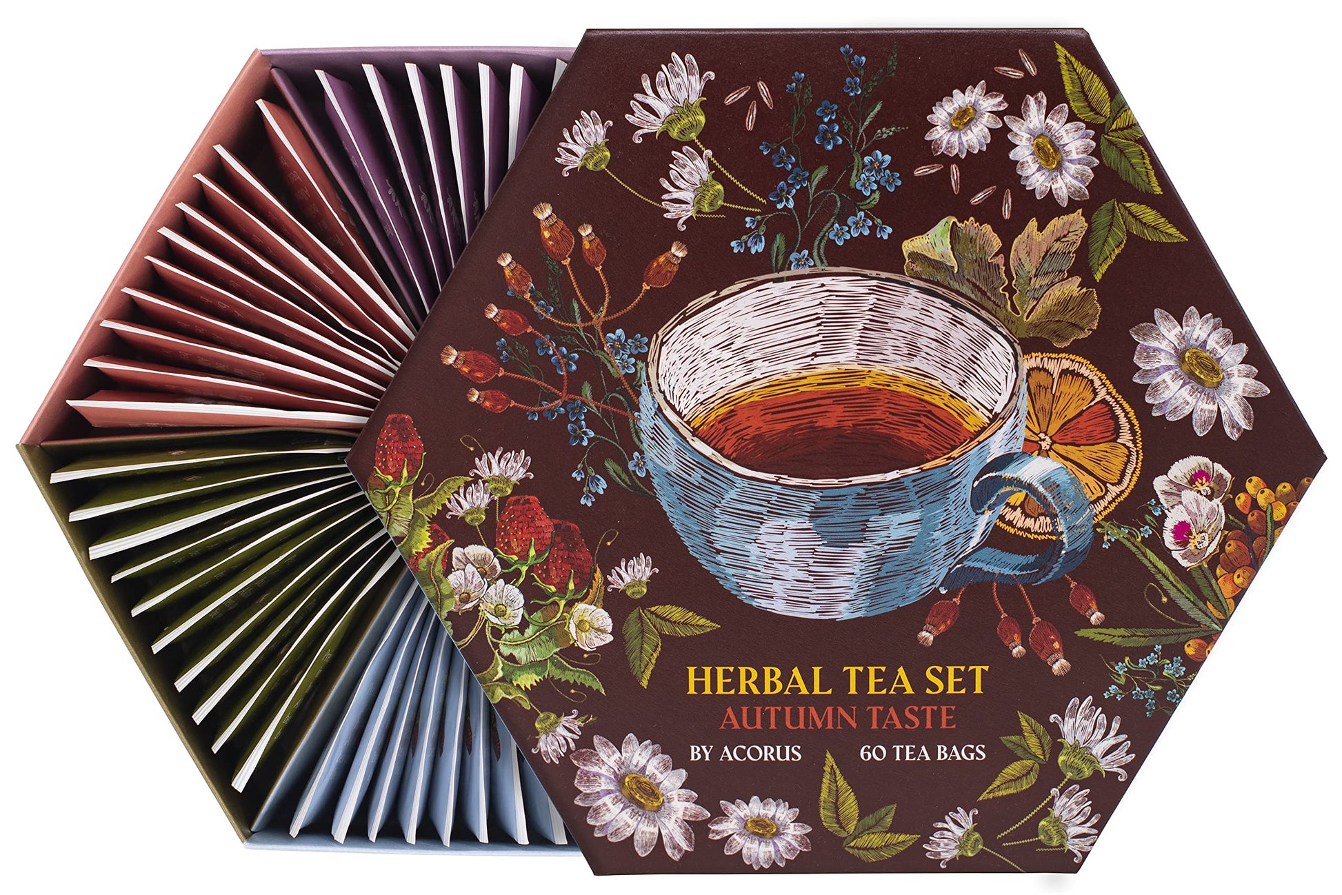 Acorus | Autumn Taste Tea Set | Natural Tea Hamper Box Gift Set Of 6 Flavors | Discover Rich Autumn Teas | Tea Gift Sets | Large