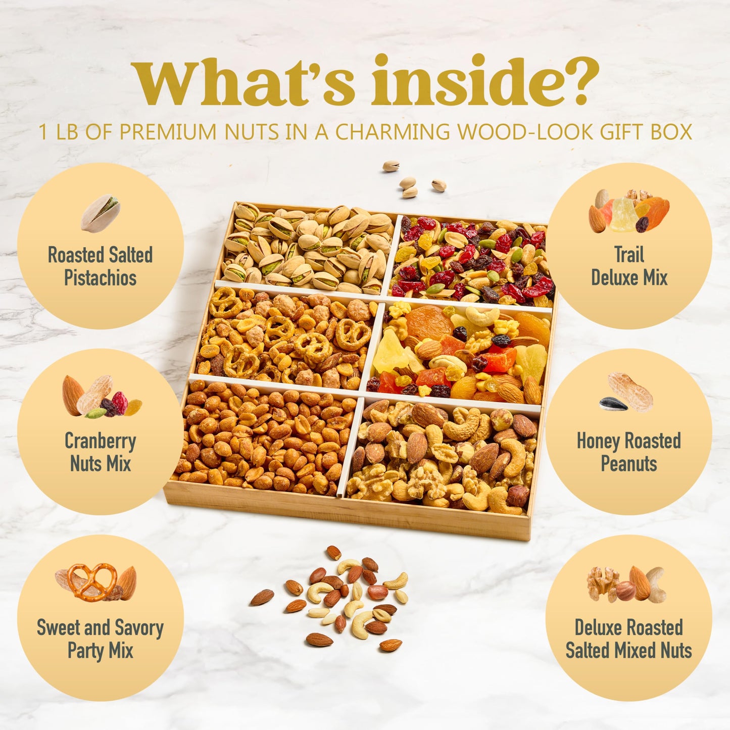Dried Fruit And Nuts Gift Basket – Anniversary Ideas For Couples Gourmet Mixed Nuts Variety Pack, 6 Section Healthy Snack Tray, Wedding Gifts Box For Men And Women, Husband Wife Mature-Themeds