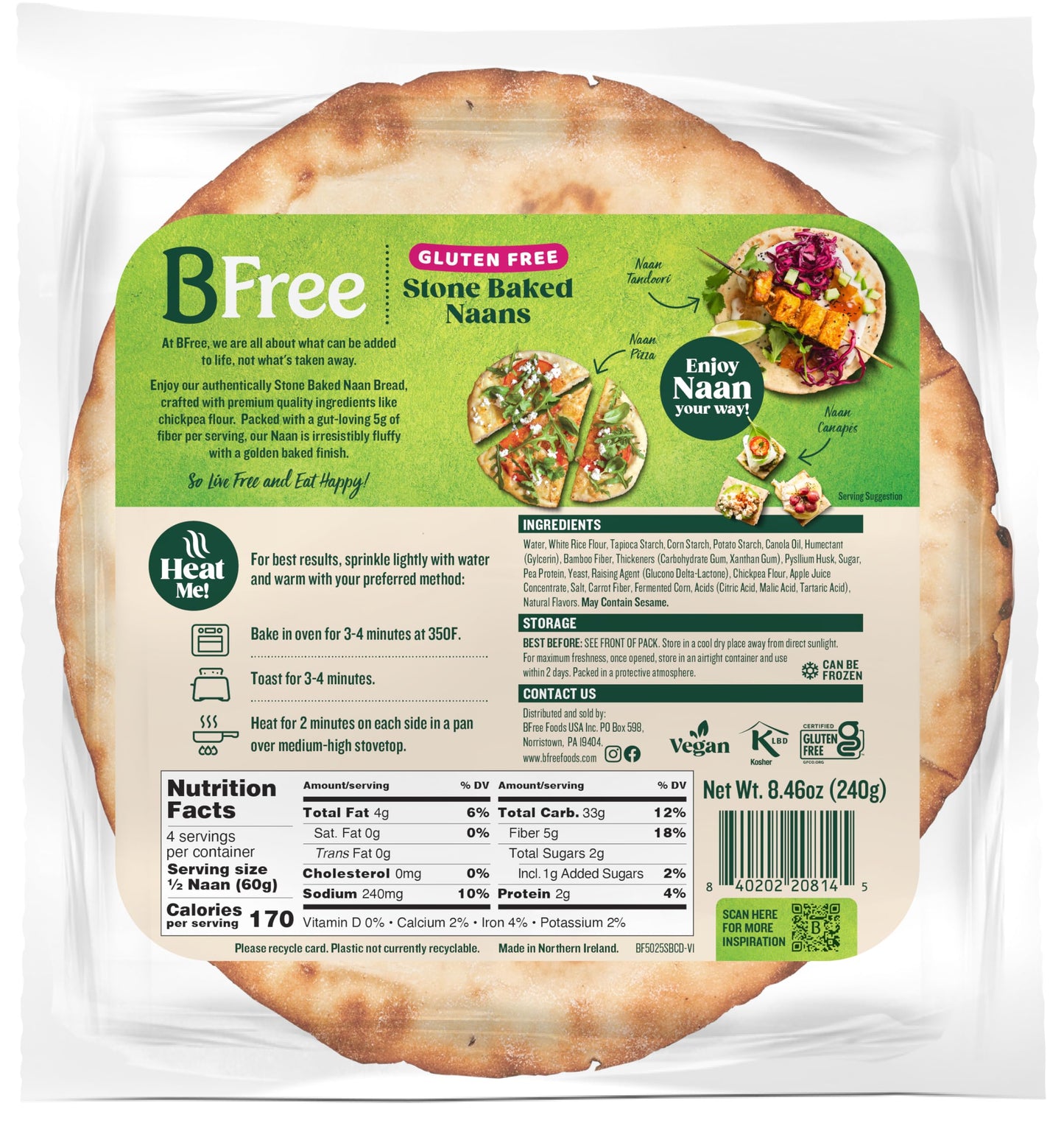 Bfree Stone Baked Original Naan Breads, 8.46 Oz - 2 Naans (Pack Of 6)