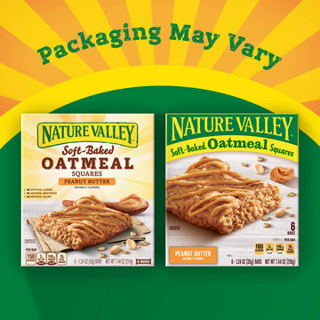 Nature Valley Soft-Baked Oatmeal Squares, Peanut Butter Breakfast Snacks, 6 ct, 7.44 OZ (Pack of 8)