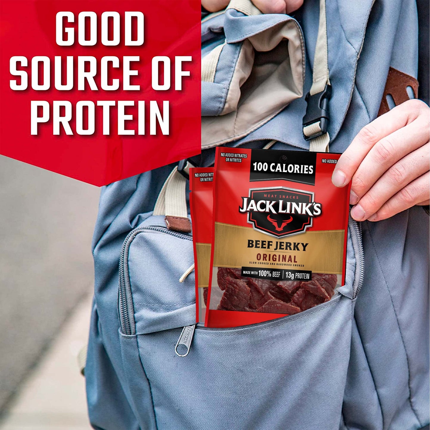 Jack Link'S Beef Jerky, Original - Flavorful Meat Snack For Lunches, 13G Protein And 100 Calories, Made With 100% Beef - No Adde