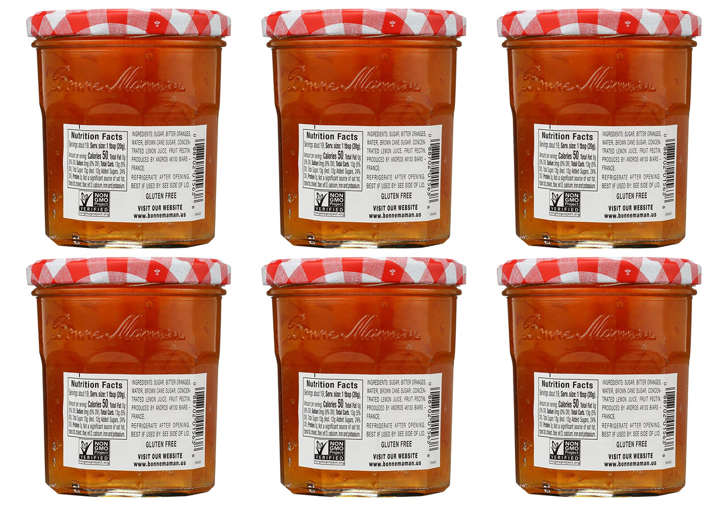 Bonne Maman Orange Marmalade Preserves, 13 oz Glass Jars (Pack of 6) - Non-GMO, Made with Simple Ingredients
