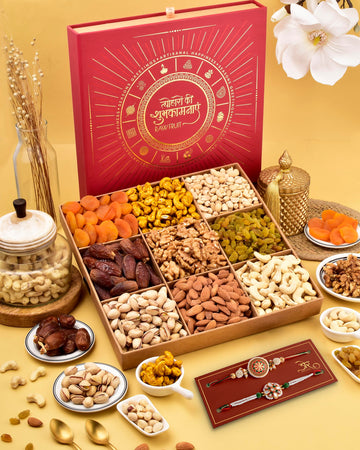 Rakhi Set Of 2 Rakhi Gift Hamper Rakhi For Brother Rakhi For Brother Combo Rakhi Hamper Rakhi With Dry Fruits Red L9 Tray Walnut