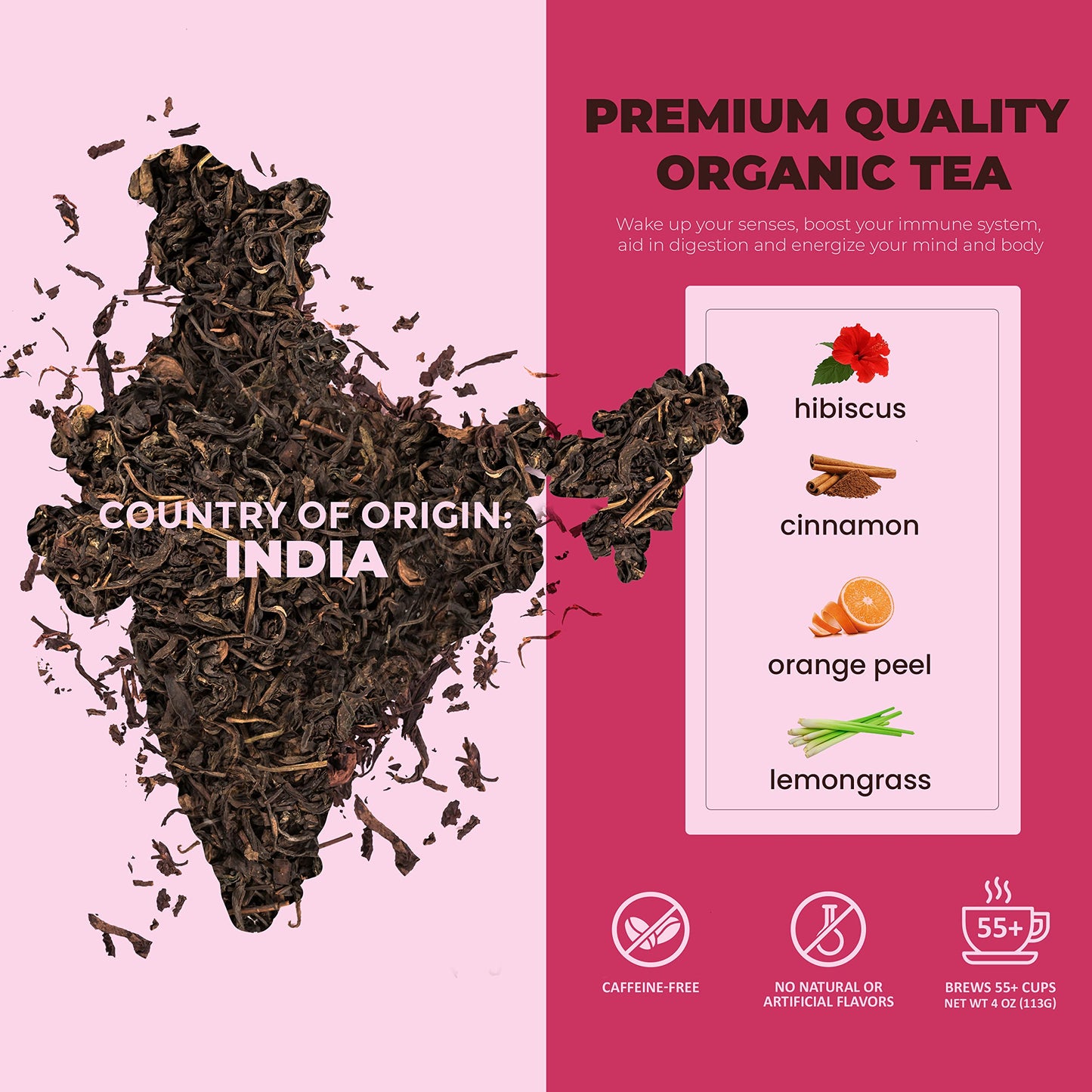 Gardenika Organic Cinnamon Hibiscus Loose Leaf Tea | Caffeine-Free | USDA Organic | 4 oz