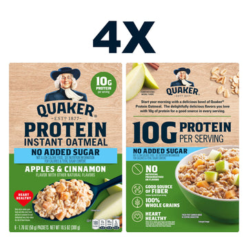 Quaker Instant Oatmeal Protein Apple Cinnamon, No Sugar Added, 4 Pack, 42 Oz (24 Count of 1.76 Oz Packets)