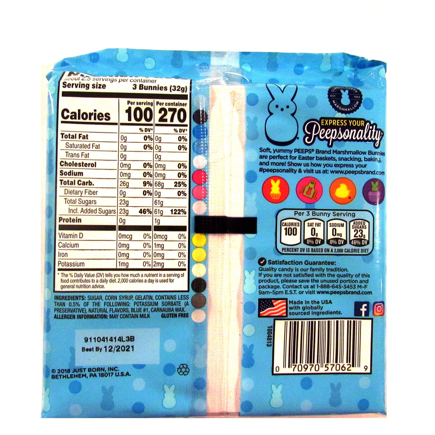 Peep (1 Bag) Easter Blue Marshmallow Bunny Candy - 8 Bunnies Per Bag - Gluten & Fat Free - 3 Oz / 85 G