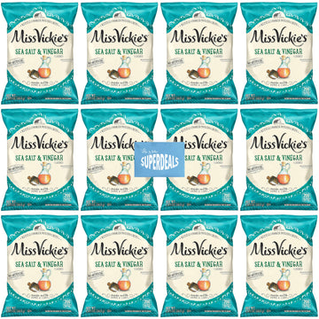 Kettle Cooked Potato Chips By Miss Vickie'S Value Pack Bundled By Superdeals | 1.375 Oz Bag | Sea Salt & Vinegar | Pack Of 12 Wi