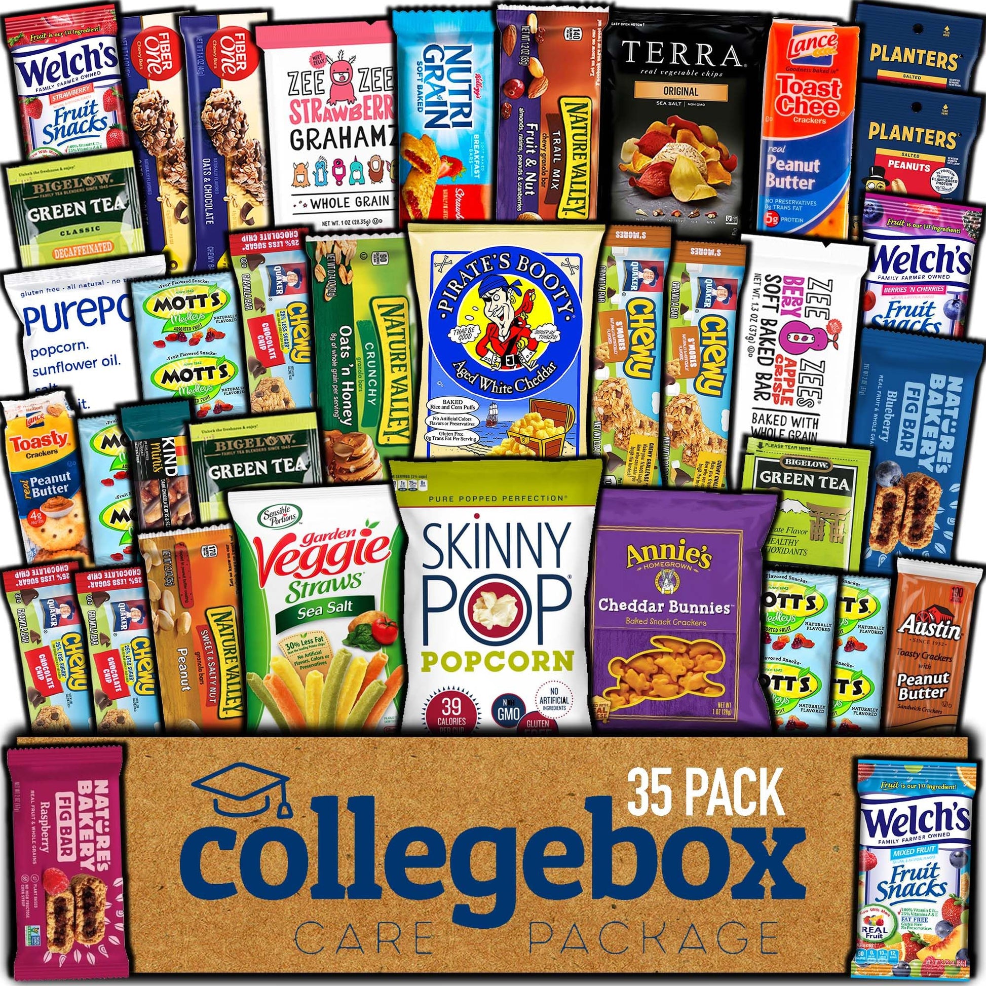 CollegeBox Snack Box - Healthy 35 Count Summer Variety Pack Care Package for Kids and Adults