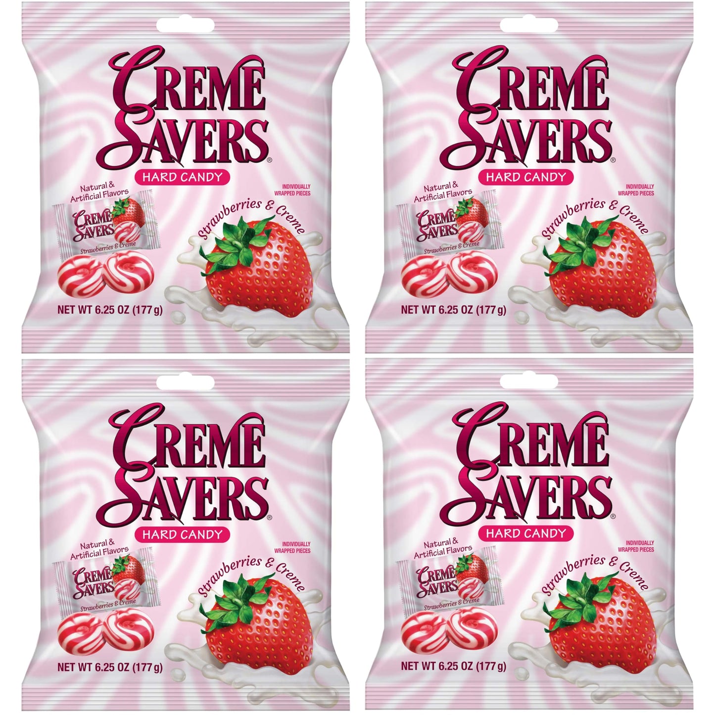Cream Savers Strawberries & Cream, 6.25 Ounce Bag (Pack of 4), Individually Wrapped Hard Candy, Strawberry Candy, The Hampton Ca
