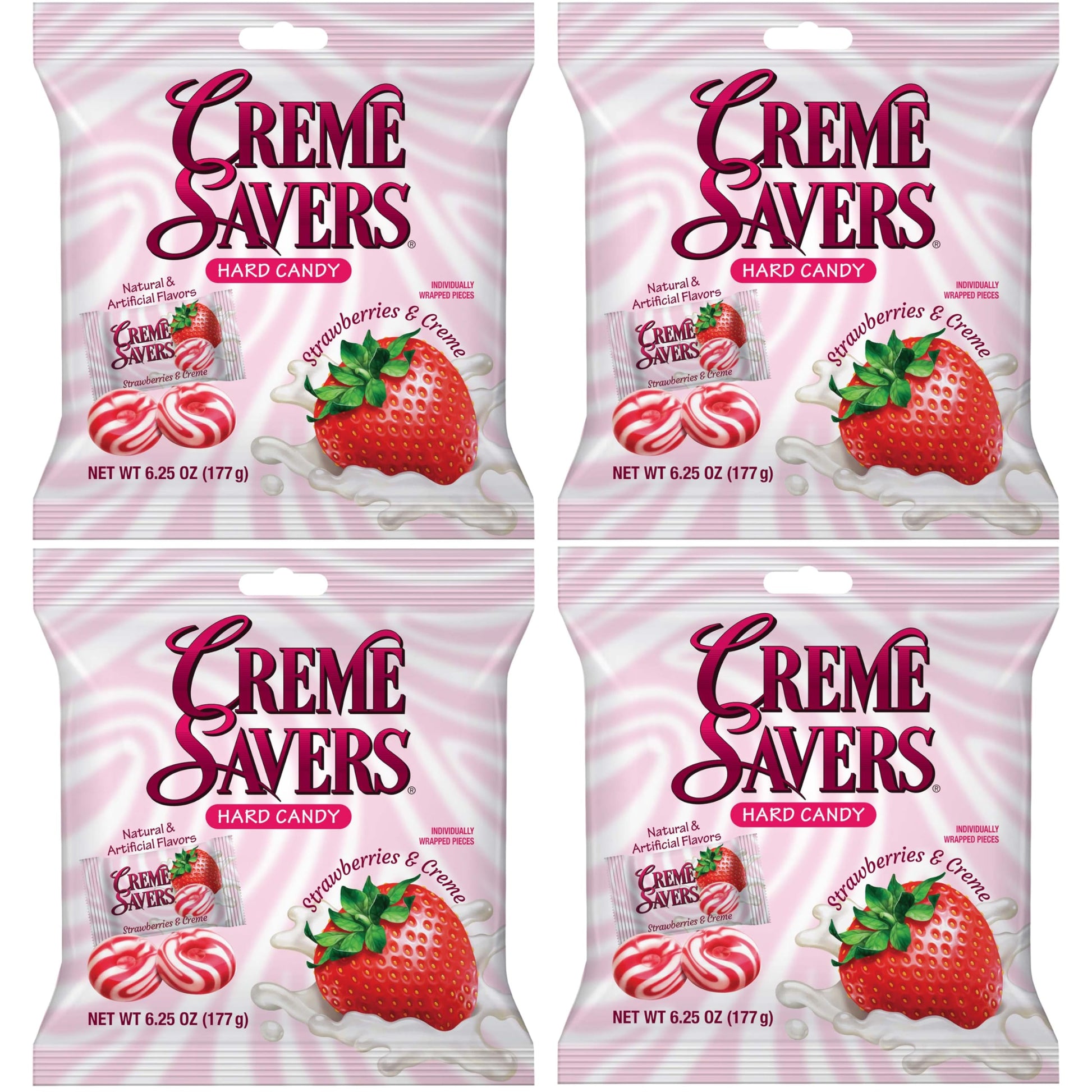 Cream Savers Strawberries & Cream, 6.25 Ounce Bag (Pack of 4), Individually Wrapped Hard Candy, Strawberry Candy, The Hampton Ca