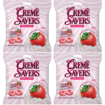 Cream Savers Strawberries & Cream, 6.25 Ounce Bag (Pack of 4), Individually Wrapped Hard Candy, Strawberry Candy, The Hampton Ca