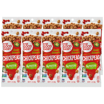 The Good Bean Crunchy Chickpeas - Sweet Sriracha - (10 Pack) 1.4 Oz Packet - Roasted Chickpea Beans - Vegan Snack With Good Sour