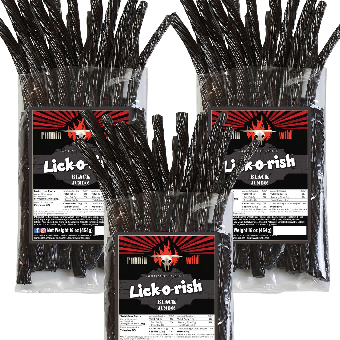 RunninWild Black Licorice Candy - 3 Pounds Total (3 Bags, 1 Pound Each)