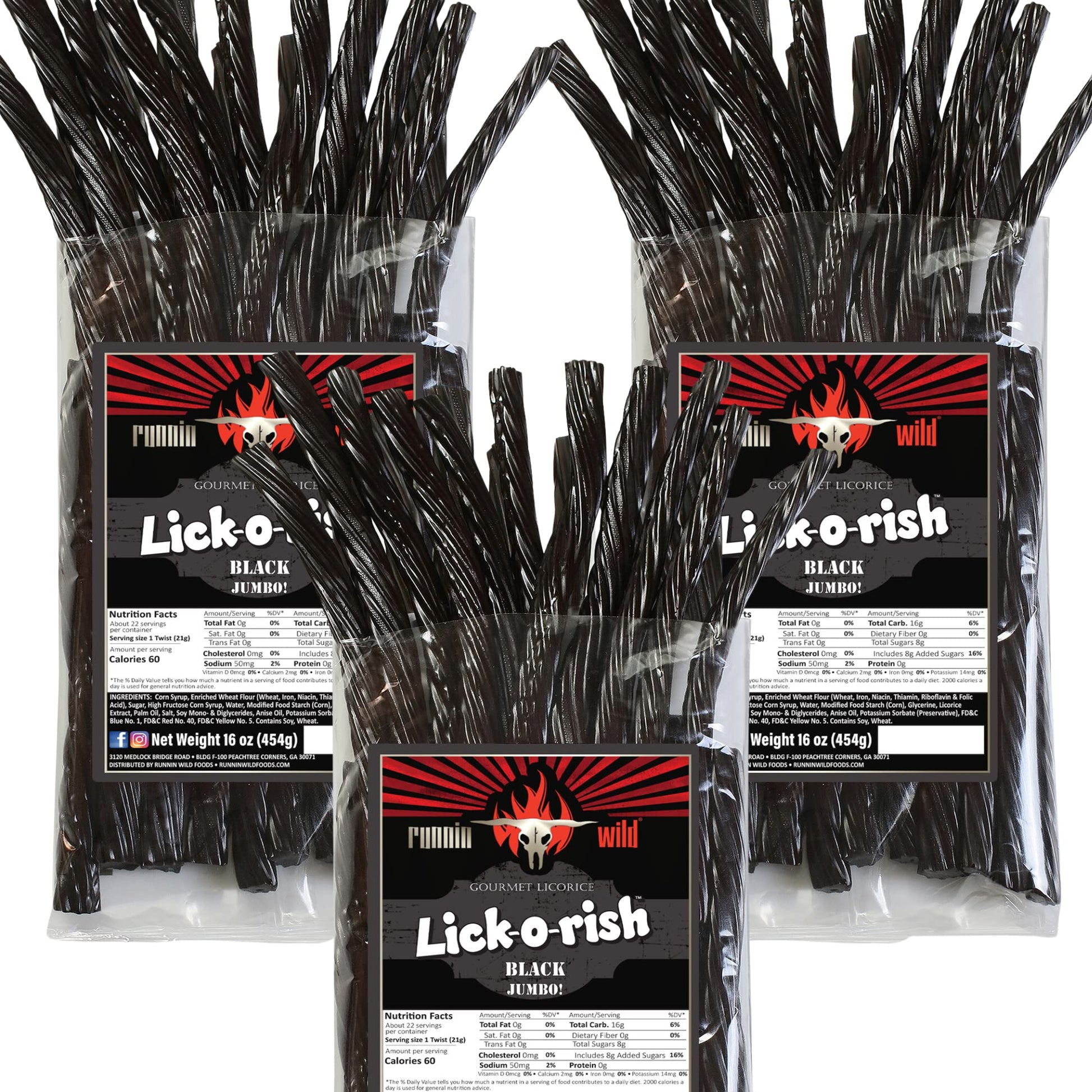 RunninWild Black Licorice Candy - 3 Pounds Total (3 Bags, 1 Pound Each)