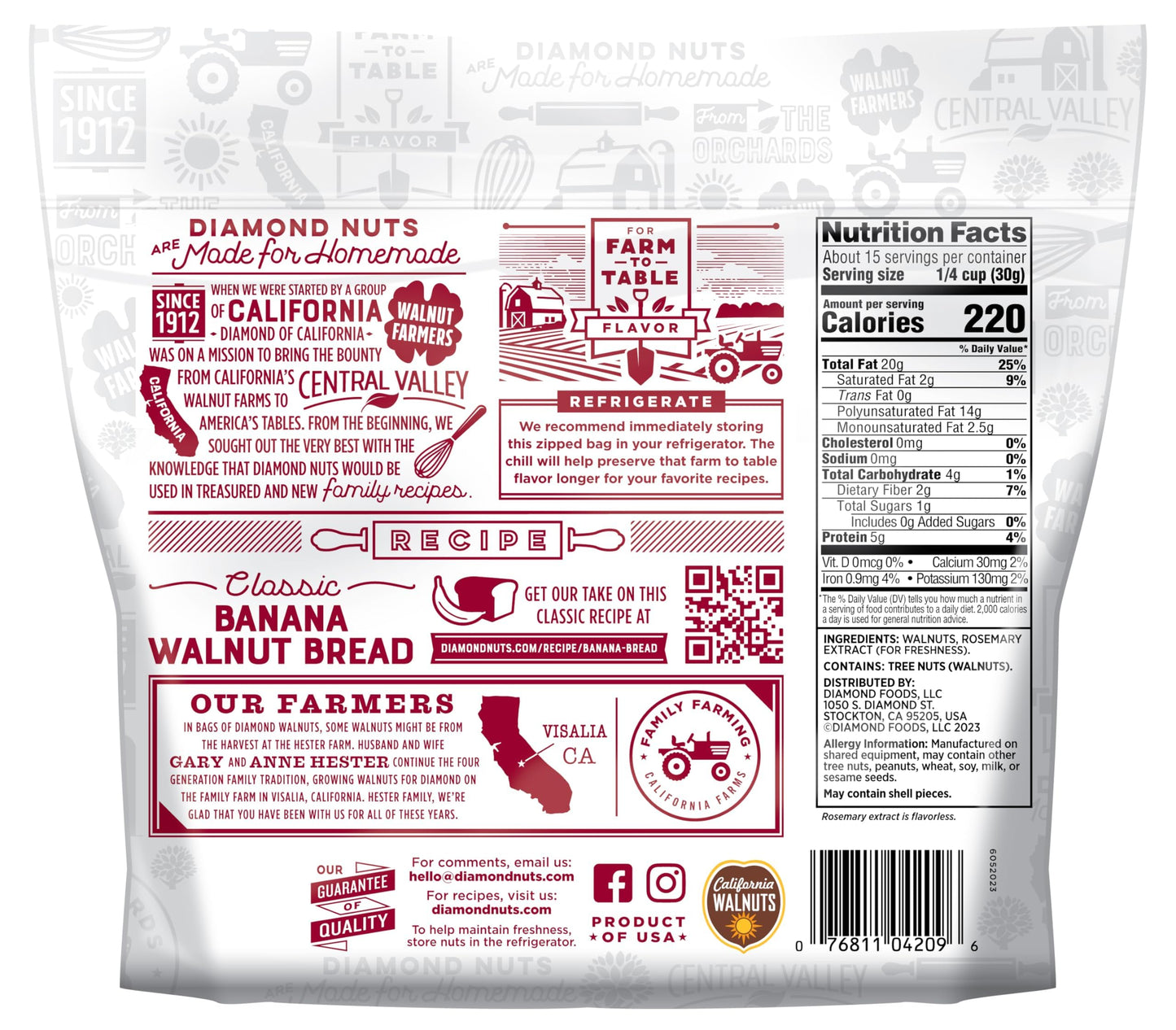 Diamond of California Shelled Walnuts, 16 oz, Natural, Pack of 1, Model 76811042096
