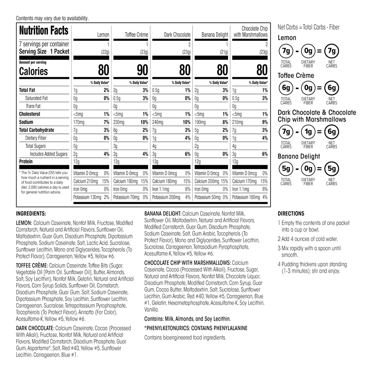 WonderSlim Protein Pudding Mix Variety Pack, 80-90 Calories, 12g Protein, 1 Box - 7 Count
