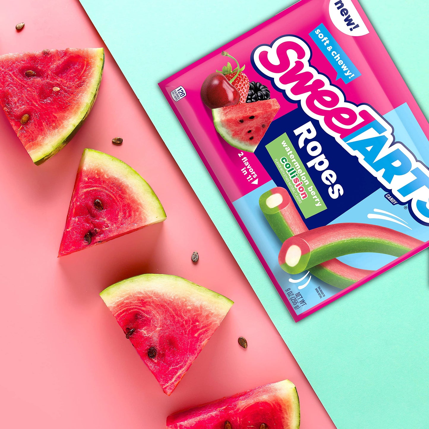 SweeTARTS Soft & Chewy Ropes Candy, Watermelon Berry Flavor, 9 Ounce (Pack of 4)