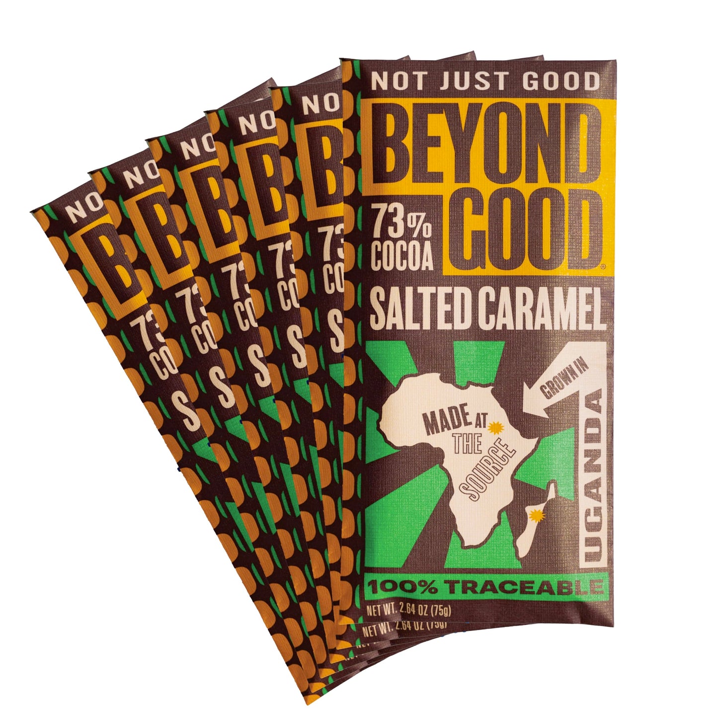 Beyond Good 73% Cocoa Dark Chocolate With Salted Caramel | 6 Pack - Chocolate Bars | Direct Trade  Kosher  Non-Gmo | Single Oriflavor Blend Ugandan Chocolate