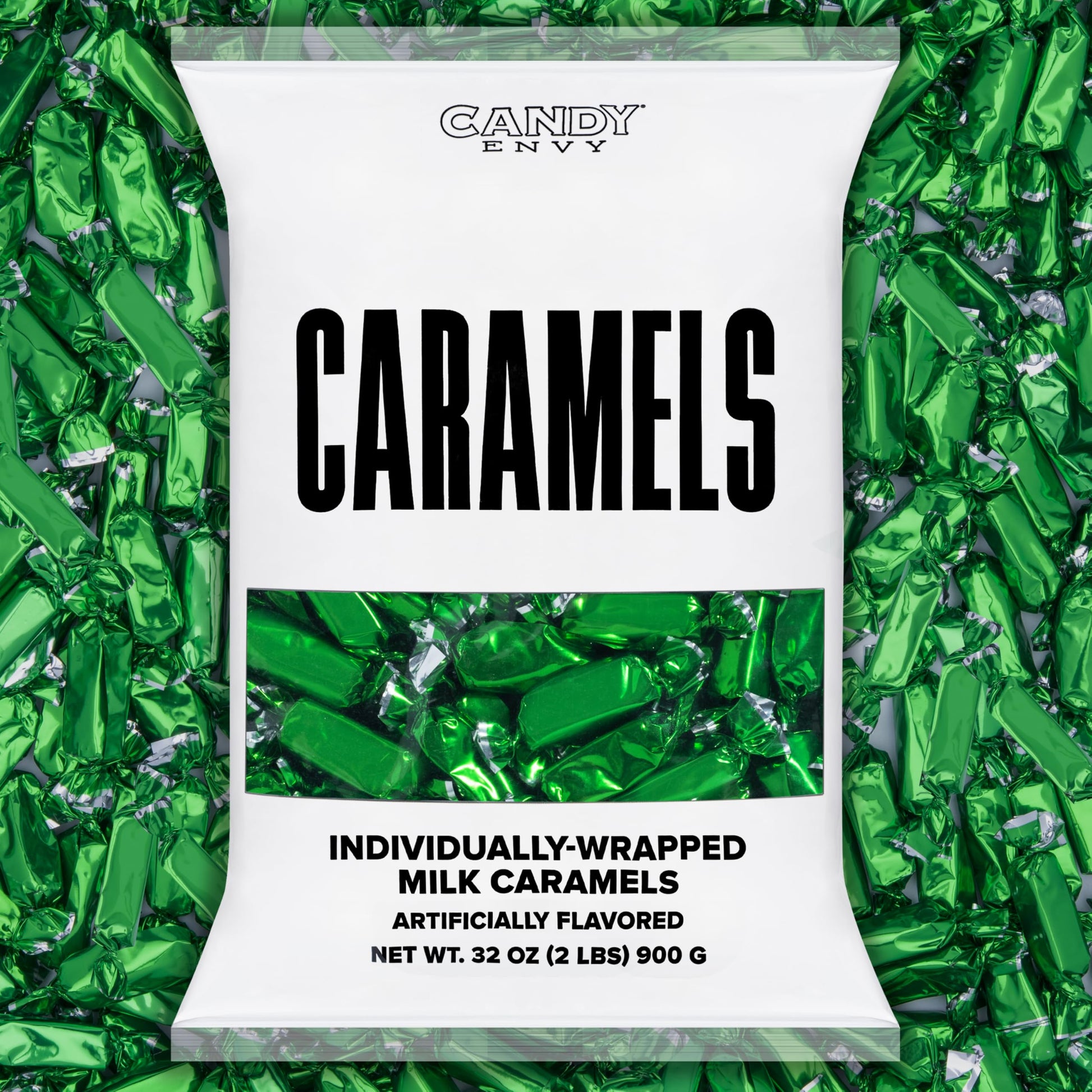 Candy Envy - Individually Wrapped Caramels - Green Wrapper - 2 Pound Bulk Green Candy
