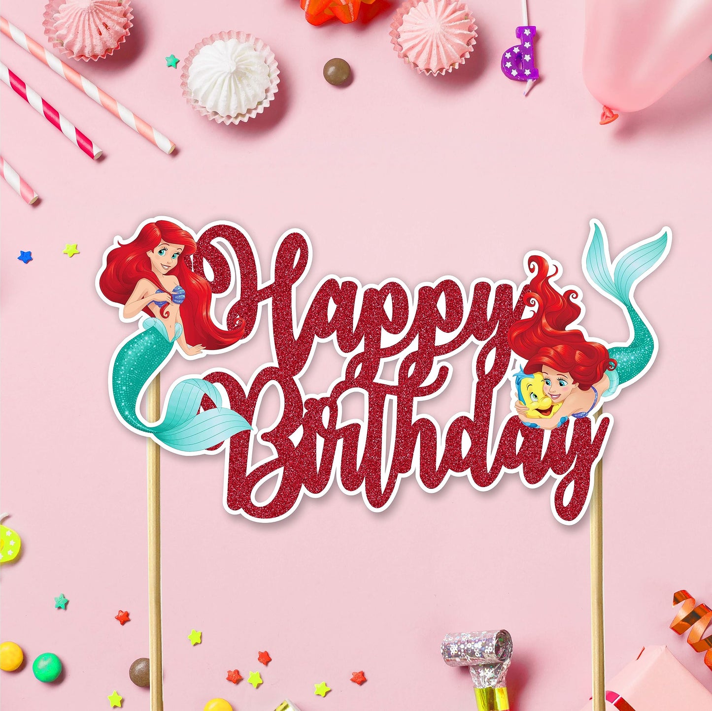 Seyal The Litle Mermaid Happy Birthday Cake Topper