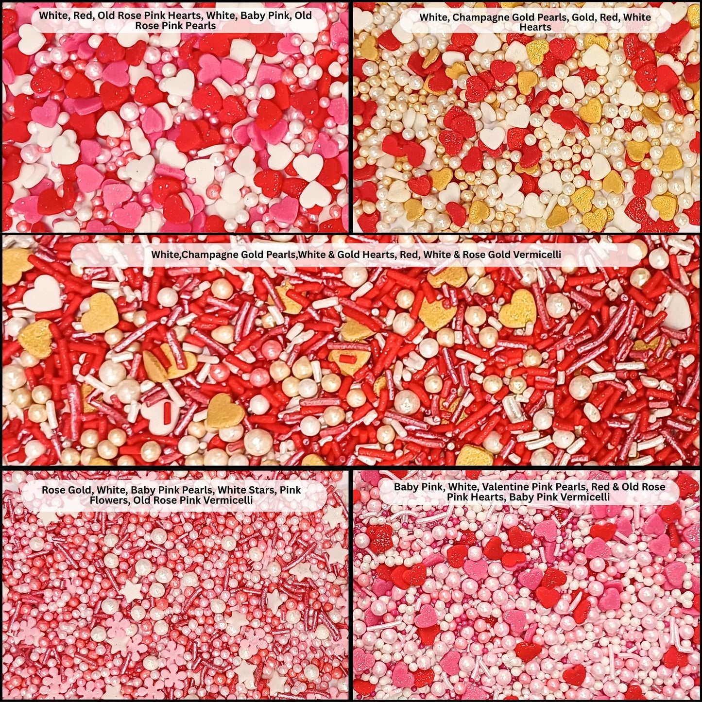 Confect Red, Pink & White Pearls Sprinkles | Mix Heart & Valentine Sprinkles | Sprinkles For Baking & Cake Decorative | Edible S