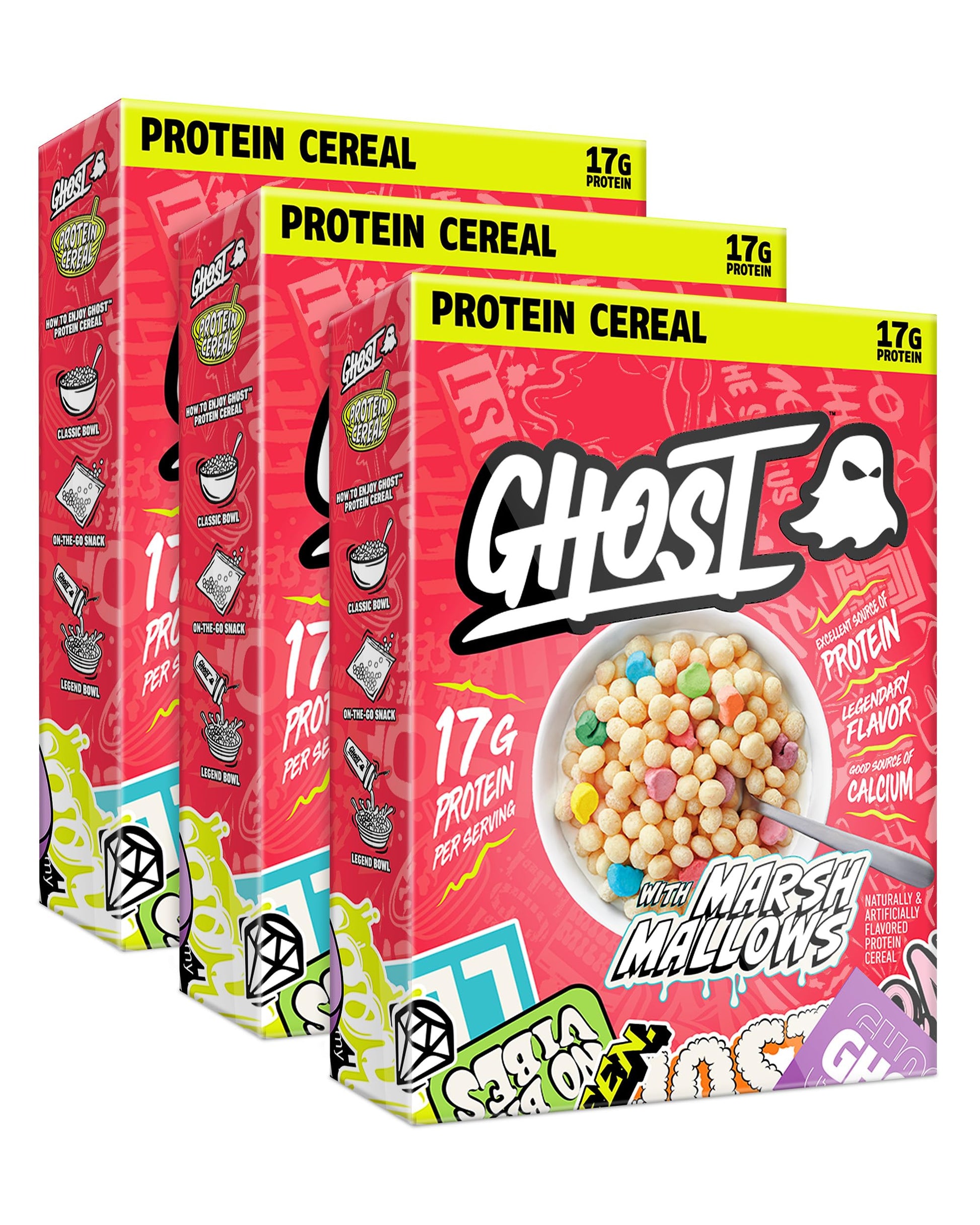 Ghost Protein Cereal, Marshmallows (3-Pack) - Contains Lucky Charms Marshmallows - 17G Protein, Good Source Of Calcium - Breakfa