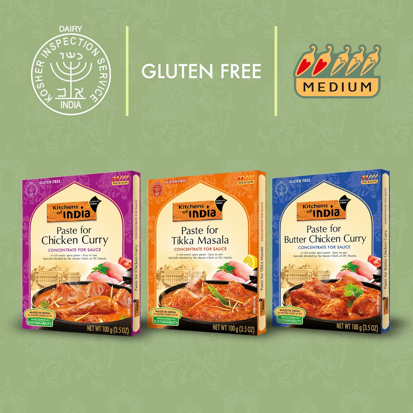 Kitchens Of India Curry Paste Combo - Butter Chicken Curry, Tikka Masala & Chicken Curry, Gluten-Free, Easy-To-Use, Authentic Indian Food, 3.5 Ounces (Pack Of 6)