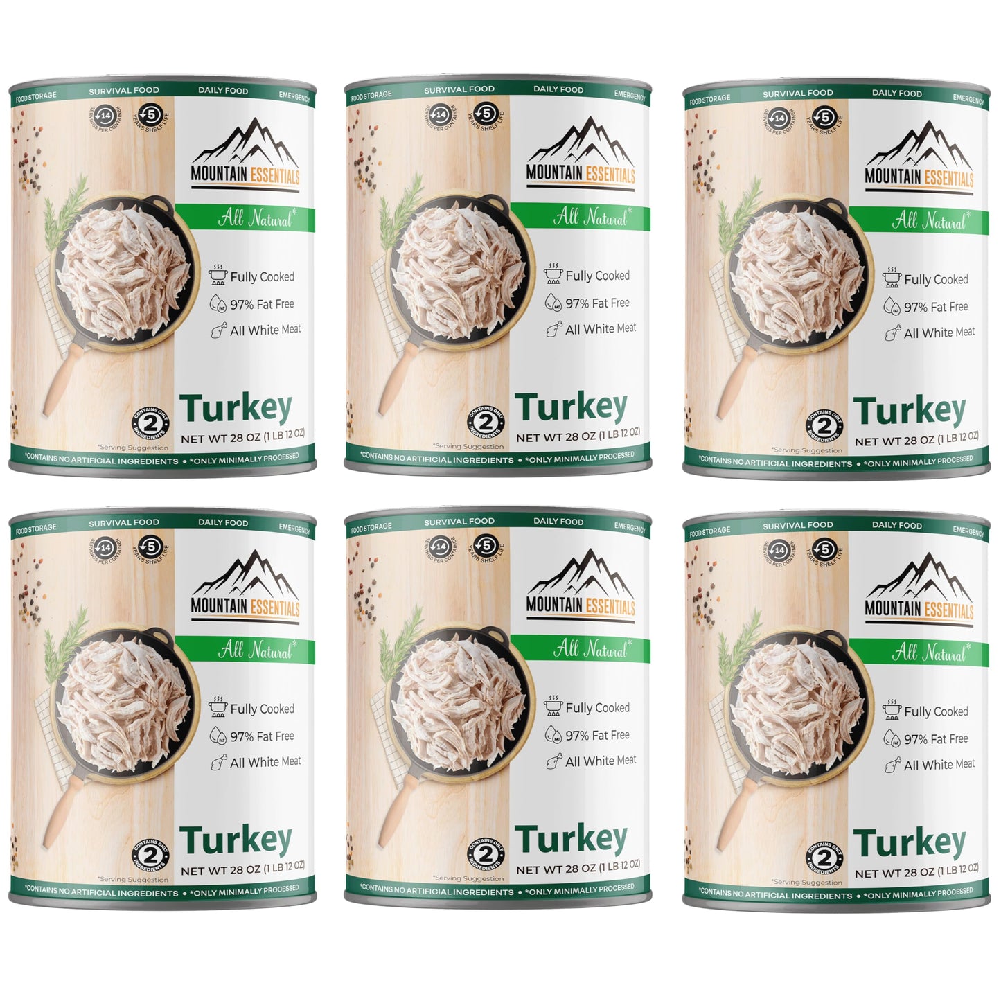 Mountain Essentials All Natural Canned Turkey 28 Oz Fully Cooked Premium Quality Ready To Eat All White Meat Home Meals 97% Fat