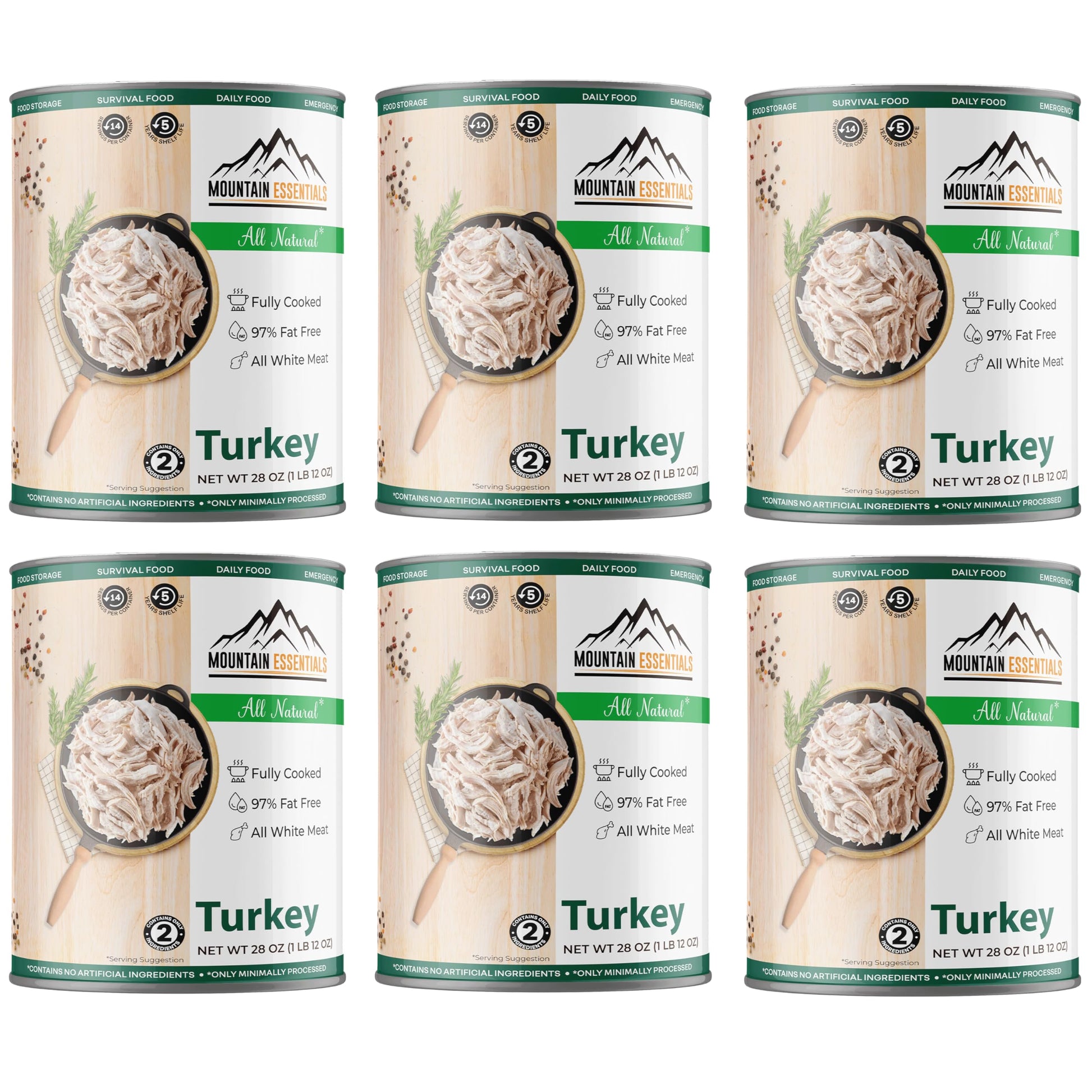 Mountain Essentials All Natural Canned Turkey 28 Oz Fully Cooked Premium Quality Ready To Eat All White Meat Home Meals 97% Fat