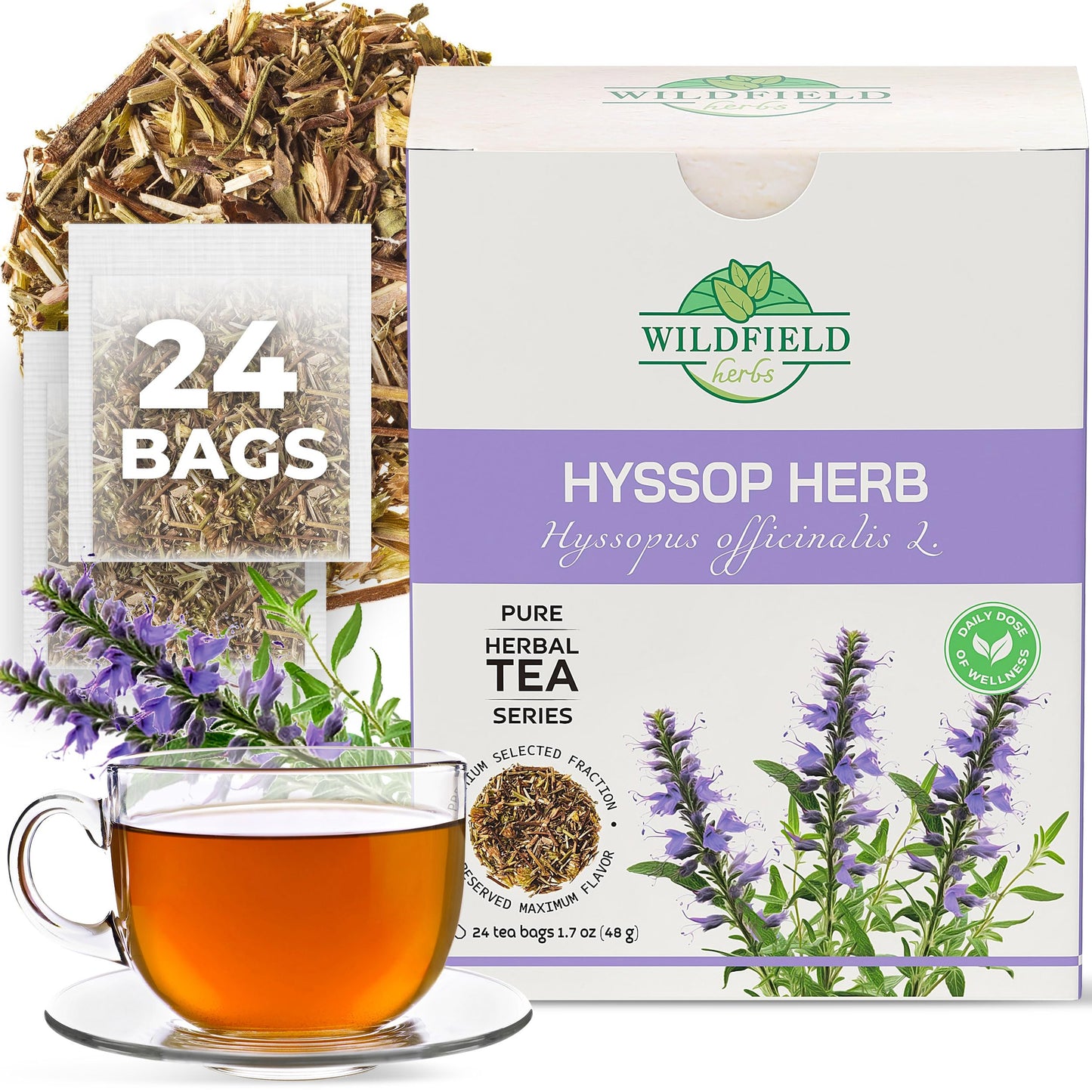 24 Bags Hyssop Dried Herb Hyssop Tea Herbal (Hyss  pus Officin  lis) - 24 Count 2g Tea Bag Herb Hyssops Hissop Hysopp Hisopo