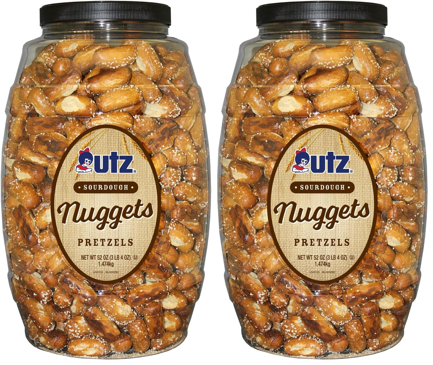 Utz Bite-Size Nuggets Pretzels with Classic Sourdough Flavor 52 oz. Barrel  Perfectly Salted with Zero Cholesterol per Serving (