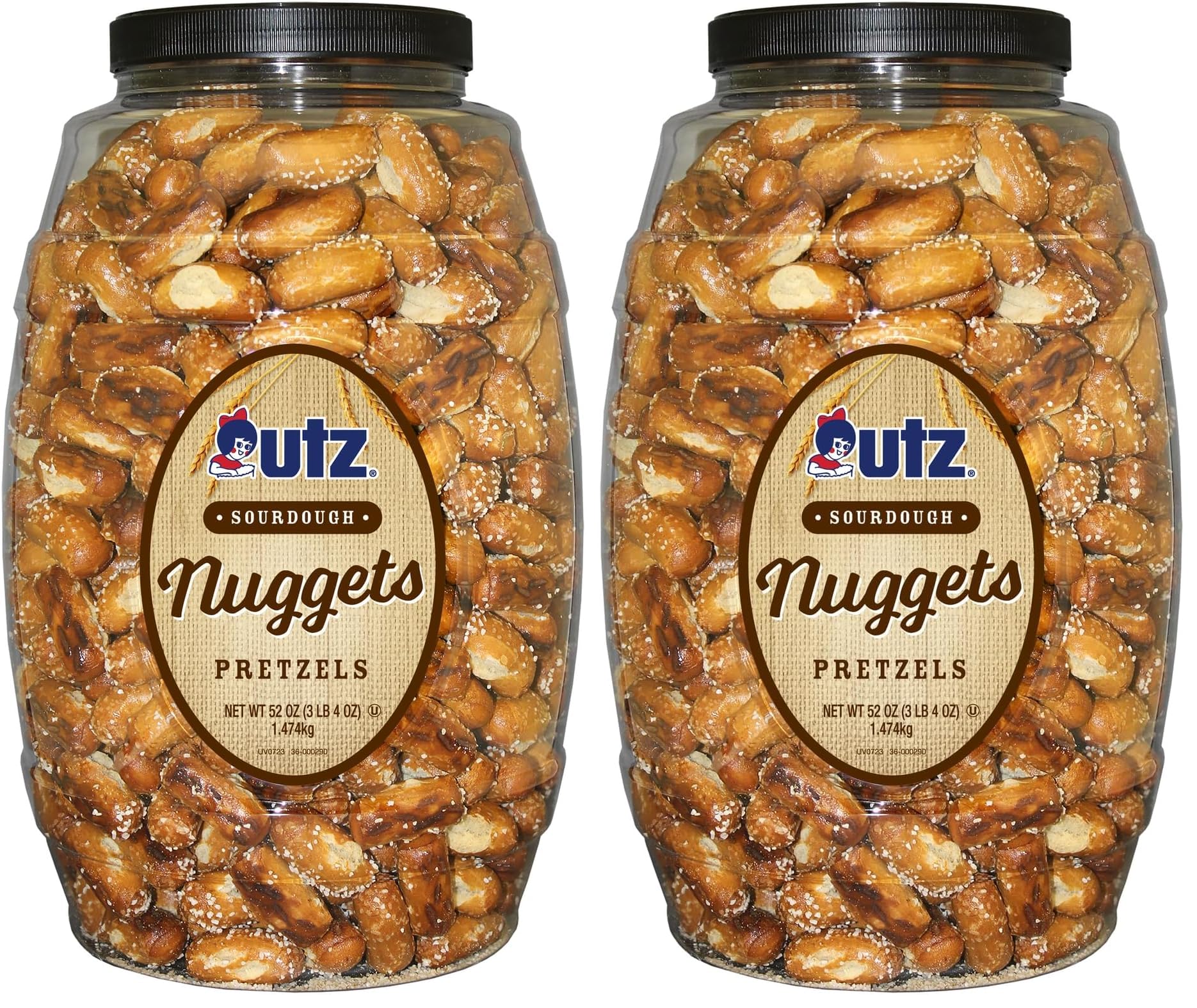 Utz Bite-Size Nuggets Pretzels with Classic Sourdough Flavor 52 oz. Barrel  Perfectly Salted with Zero Cholesterol per Serving (