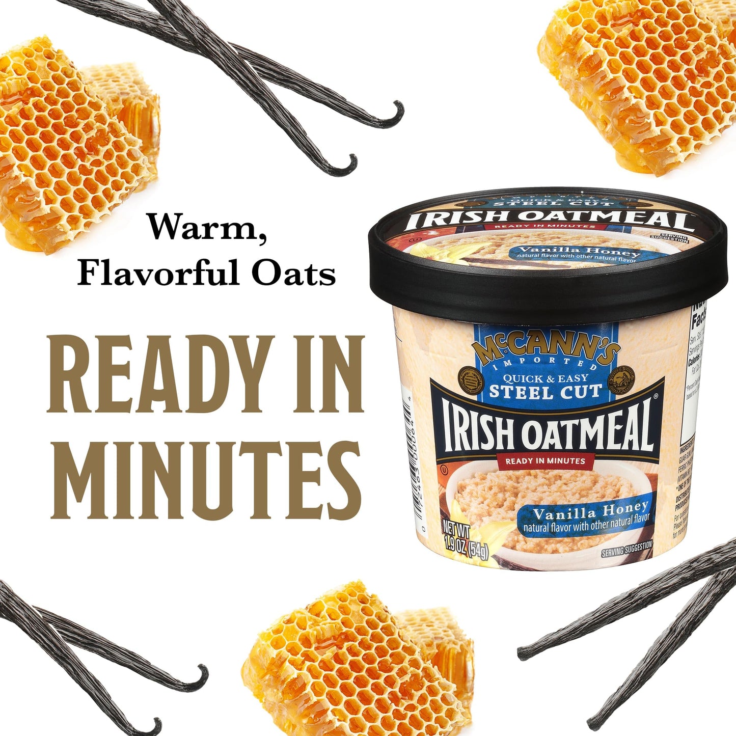 McCann s Irish Oatmeal Instant Oatmeal Cup  Vanilla Honey  1.9 Ounce (Pack of 12)